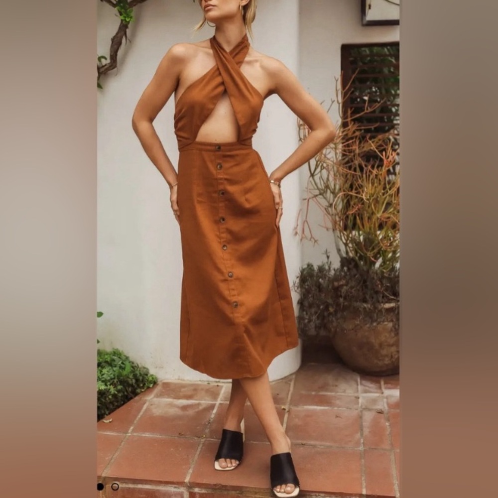 LUSH RUSTIC BROWN MIDI DRESS - SM043 - Picture 1 of 6